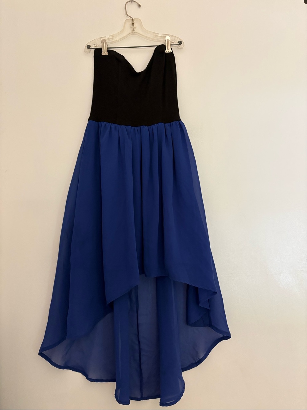 Wet Seal Black & Royal Blue Strapless High-Low Dress